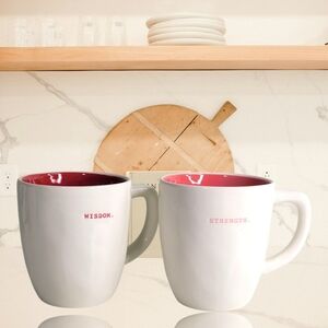 Set 2 Rae Dunn Artisan Collection ZEN Typeset Ceramic Mugs Strength Wisdom